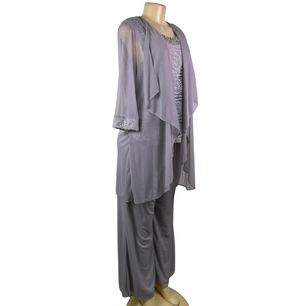 R&M Richards Womens Gray Polyester 3-Piece Jacket Top Pants Set Size 12 Formal W image 3